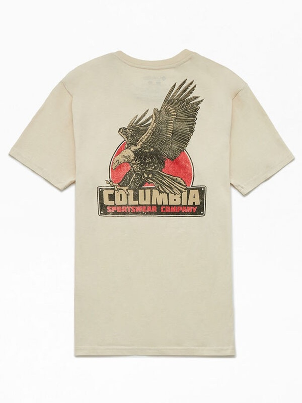 ⭐️Columbia Beige Short-Sleeve Tee with Eagle Graphic and Red Accent⭐️